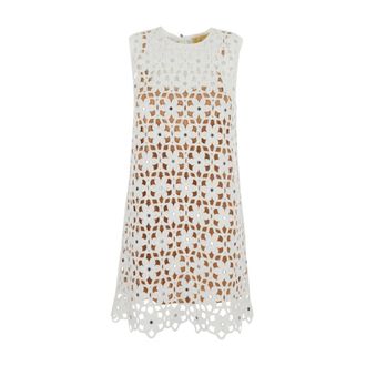 Michael Kors Summer Dresses, female, White, Size: XS Faux Crochet Mini Dress