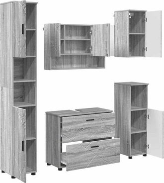 vidaXL Juego De Muebles De Ba&ntilde;o Con Caj&oacute;n Con Puerta 5 Pcs Gris Sonoma Vidaxl