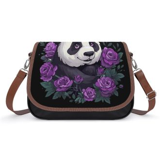 Generic Cute Panda Purple Flowers Crossbody Bags for Women Shoulder Messenger Bag Purse Handbags