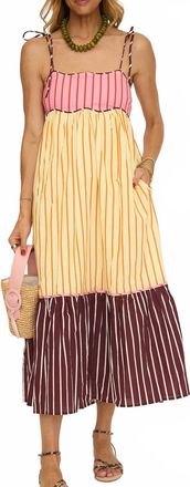 English Factory Colorblock Stripe Sleeveless Midi Dress In Yellow