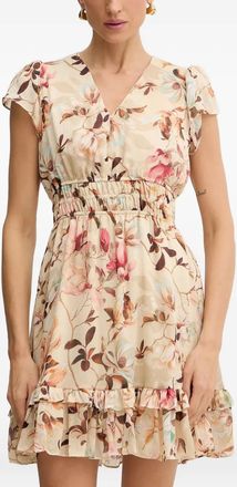 Guess Co floral-print mini dress - women - Polyester/Polyester - L - Neutrals