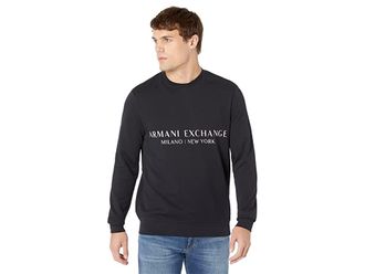 A|X Armani Exchange Milano/New York Logo Sweatshirt Mens Clothing Navy : LG, Cotton