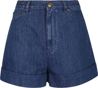 Valentino Garavani Denim Shorts, female, Blue, W25, Indigo Blue Denim Shorts with Classic Buttons