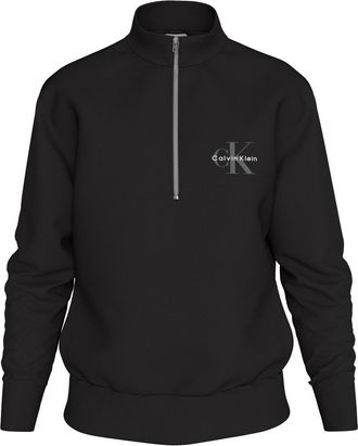 Calvin Klein Heren Monogram Sweatshirt met Kwart Ritssluiting (Zwart)