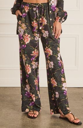 Aqua Blu Australia High Waist Resort Pants in Black Floral Print at Nordstrom, Size X-Large 30