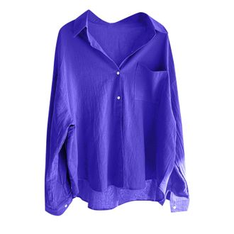 Generic Damen Tops Weis Outfits für Damen, Turndown-Kragen, lässiges, lockeres Blusenhemd, Baumwoll-Button-Down-Hemd Weite Tops Damen Sommer (Dark Blue, L)