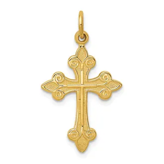 Diamond2Deal 14k Yellow Gold Fleur De Lis Cross Pendant
