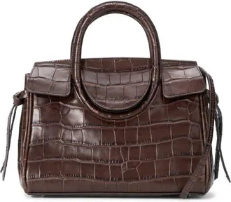 Staud Mini Maude Croc Embossed Leather Carryall in Espresso Croco at Nordstrom