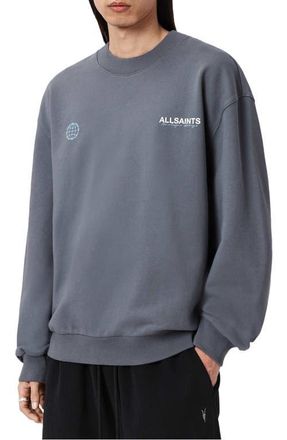 AllSaints Emblem Graphic Sweatshirt in Slatewash Blue at Nordstrom, Size Xx-Large