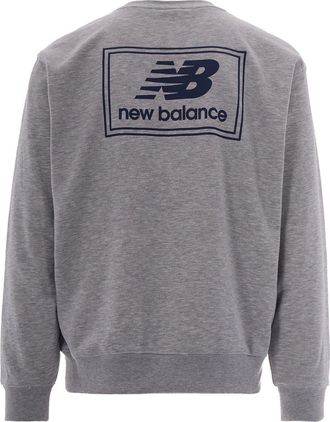 New Balance Mens Sweatshirt Woven Label Crew Athletic Grey Cotton Jumpers Sweater