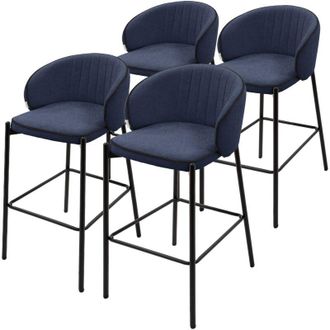 ML Design ML-Design Set 4 Sgabelli da Bar Blu Scuro con Rivestimento in Tessuto, Altezza 76 cm, Struttura in Metallo, con Schienale Arrotondato e Poggiapiedi