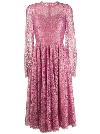 Dolce & Gabbana floral lace pleated dress - women - Nylon/Polyester/Rayon - 36 - Pink