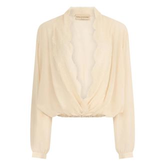 Valentino Garavani Blouses, female, Beige, Size: XS Short Silk Top