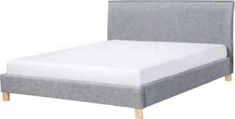 Beliani Marco De Cama Tapizado En Tela Gris Con Patas De Madera 160 X 200 Cm Listones Cabecero Minimalista Estilo Escandinavo Sennez