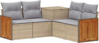 vidaXL Juego De Sof&aacute; 5 Uds. Beige Y Gris Claro Rat&aacute;n Sint&eacute;tico Y Acero Vidaxl