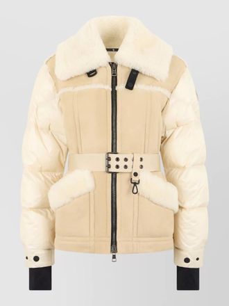 Moncler alvernia puffer jacket shearling belt