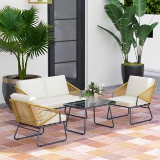 OUTSUNNY 4 Piece Rattan Garden Furniture Set with Cushions, Natural