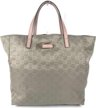 Gucci Gray Pink Leather Nylon Handbag Tote Bag (Pre-Owned)