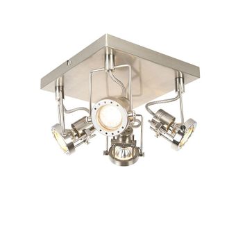 QAZQA Industrial Foco Industrial De Acero 4 Luces Giratorio E Inclinable - Suplux Acero Cuadrada Adecuado Para Led Max. 4 X 50 Watt - Qazqa