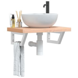 Berkfield Home Basin Shelf Wall Mounted Steel & Solid Wood Beech in Brown