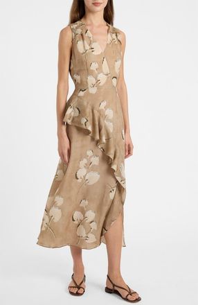 Santorelli Cona Midi Dress with Ruffle Panel in Chai at Nordstrom, Size 16