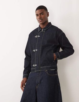 Jack & Jones Giacca in denim blu scuro con alamari metallici