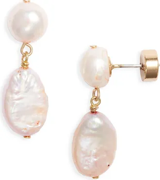 Nordstrom Demi Fine Freshwater Pearl Drop Earrings in Blush- 14K Gold Plated at Nordstrom