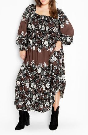 City Chic Hattie Floral Print Long Sleeve Maxi Dress at Nordstrom, Size Xxs