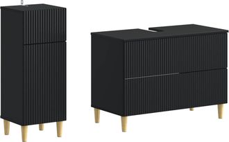 vidaXL Juego De Gabinete De Ba&ntilde;o De 2 Piezas Arnhem Negro Vidaxl