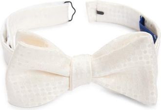 David Donahue Jacquard Silk Bow Tie in White at Nordstrom
