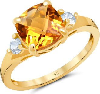 MAX + STONE 10k Yellow or White Gold Cushion Cut Gemstone Three Stone Ring