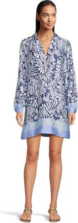 Lilly Pulitzer Iralanne Long Sleeve Popo Womens Dress Sapphire Pool Summer Shorelines Engineered Woven Dress : 12, Polyester