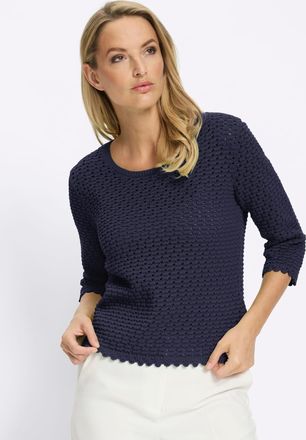 Heine Ajourpullover HEINE Pullover, Damen, Gr. 34, marine, 100% Baumwolle, unifarben, Pullover Ajourpullover