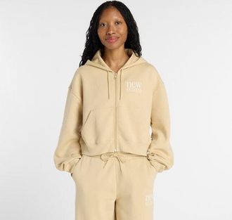 New Balance Donna Reimagined Fleece Full Zip in Marrone, Taglia XL