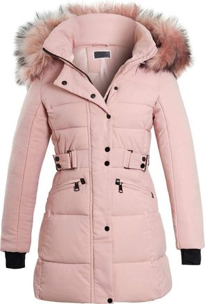 SS7 Womens Longline Puffer Parka Faux Fur Coat Pink