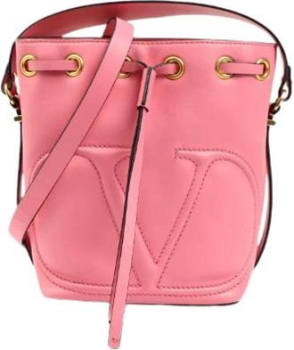 Valentino Pre-owned Bucket Bags, female, Pink, Size: ONE SIZE Pre-owned VLogo Calfskin 2way Shoulder Bag