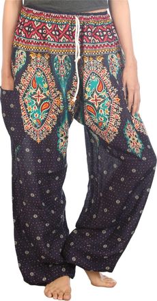 Lofbaz Womens Floral Printed Drawstring Boho Harem Pants Dark Blue S