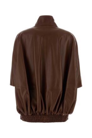 Balenciaga Womens Brown Leather Jacket Castor Giacche E Gilet
