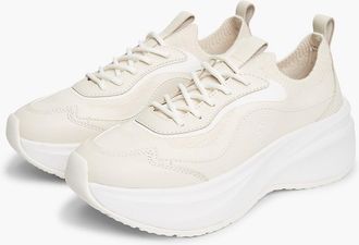 Tommy Hilfiger Womens Mixed-Media Platform Runner Sneaker - Soft Cream - US 6.5 / EU 37