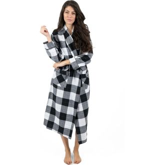 Leveret Womens Flannel Robe, 100% Cotton in Plaid Black & White at Nordstrom, Size 4X-Large