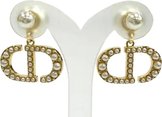 Dior Pre-owned Dior Gold Plated Faux Pearl Tribales Push Back Earrings Ladies VOTT4JLP3N35MB07