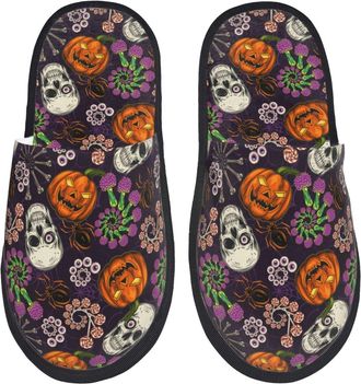 Generic Halloween With Skull Women Men Shoes Warm House Slippers Non-Slip Slippers For Bedroom Indoor Winter M