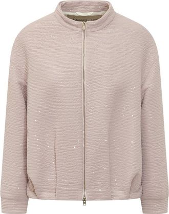 Herno Light Pink Embellished Mock Collar Jacket