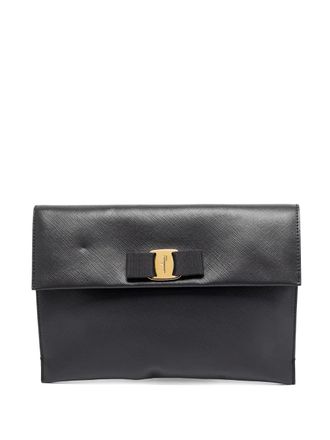 Ferragamo Vara bow leather clutch bag - Black