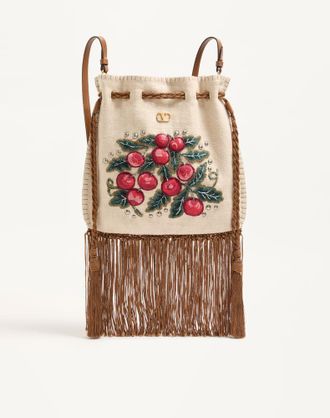 Valentino Garavani Borsa Valentino Garavani Nellc&ocirc;te Alice Ricamata Con Motivo Cherryfic E Frange Donna NATURALE/MULTICOLOR UNI