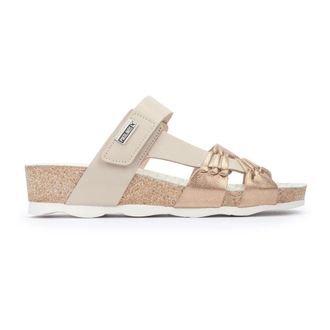 Pikolinos Beige Leren Sleehak Sandalen - Dames - Sleehakken - Beige - 42 EU - Leer - Schoenen