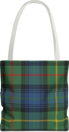 Generic Green Blue Tartan Plaid Tote Bag, Checkered Shopping Bag, Eco-Friendly Shoulder Bag, Reusable Grocery Tote, Stylish Beach, White, 16 &times; 16