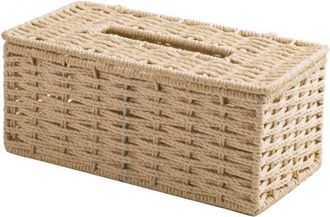 OEM Caja Para Pa&ntilde;uelos - Servilletero De Rat&aacute;n - Decoraci&oacute;n Para Sala De Estar - Estilo Vintage - 22x12x9cm - Beige