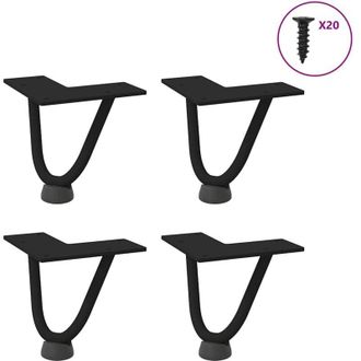 vidaXL Patas De Horquilla Para Mesa De Centro (4 Unidades), Color Negro, 10 Cm, Acero Macizo Vidaxl