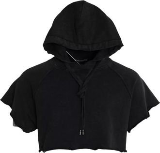 Dolce & Gabbana Black Cotton Hooded Short Sleeves Cropped Mens T-shirt